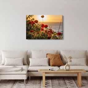 Tablou cu apus de soare cu flori de maci (90x60 cm)