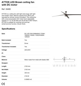 Lustra LED cu Ventilator si telecomanda design modern extra large ATTOS maro