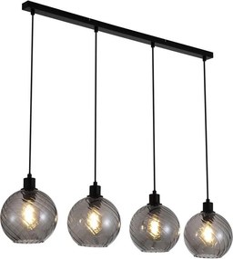 Lustra cu 4 pendule metal negru, sticla fumurie Radiance