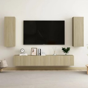 Set dulapuri TV, stejar Sonoma, 5 piese, PAL Stejar sonoma, 60 x 30 x 30 cm (3 pcs), 1