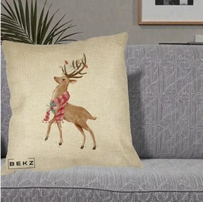 Perna Decorativa Renita cu Fular si Luminite, 40x40 cm, Crem, Husa Detasabila, Perna Inclusa, BEKZ®