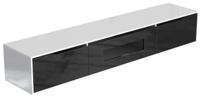 Mobilier TV lucios cu iluminare LED, design modern, 180×35×30 cm, Alb + Negru