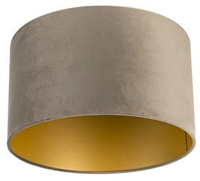 Abajur din catifea taupe 35/35/20 cu interior auriu