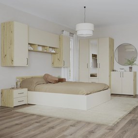 Set dormitor Malmo haaus V14, Pat 200 x 140 cm, Stejar Artisan/Argila