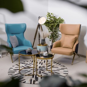 Fotoliu de lux de design, piele ecologică camel / neagră, ARTES