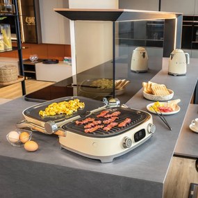 Grătar multifuncțional SMEG 50's Style MGF01CREU, 2100 W, 60-230 °C, 3 programe, acoperire ceramică, tavă de scurgere, semnal sonor, cronometru, culoare crem