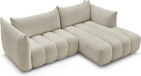 Colțar bej cu tapițerie din țesătură bouclé (cu colț pe partea dreaptă/cu șezlong) Azra – Bobochic Paris