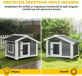 PawHut Cușcă pentru Câini Căsuță pentru Câini de Exterior din Lemn, 98x76x69.5cm | Aosom Romania