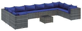 3308295 vidaXL Set mobilier de grădină cu perne, 11 piese, gri, poliratan