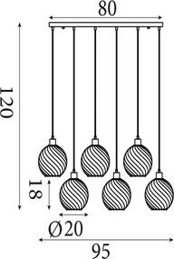 Lustra cu 6 pendule metal negru, sticla fumurie Radiance