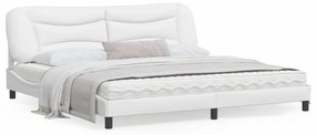 3213956 vidaXL Cadru de pat cu lumini LED, alb, 200x200 cm, piele ecologică