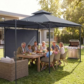 Outsunny Foișor de Grădină 3.2x3.2 m cu Acoperiș Extensibil, Foișor de Exterior cu Acoperiș Dublu Ventilat, Găuri de Drenaj, Cadru Metalic, pentru Grădină, Balcon, Petreceri, Terasă, UV30+, Gri Închis | Aosom Romania