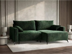 Colțar verde închis extensibil/cu spațiu de depozitare cu tapițerie din chenille (cu colț pe partea dreaptă/cu șezlong) Leon – Maison de Rêve