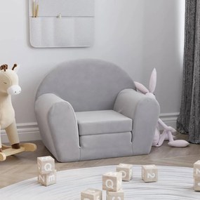 341774 vidaXL Canapea extensibilă pentru copii, gri deschis, pluș moale