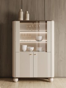 Vitrină Vesper 103 cm cu 4 uși - cașmir / nuc / mânere aurii / picioare sferice
