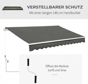 Outsunny Copertină Pliabilă pentru Exterior, Copertină Tip Roll-Up cu Deschidere Manivelă, 350x250 cm, Gri | Aosom Romania