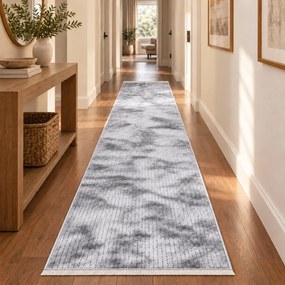 Traversă hol antiderapantă, 80x300 cm, Welsoft, model abstract gri, TRV4232