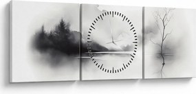 Tablou - pictură cu cerneală de peisaj (cu ceas) (90x30 cm)