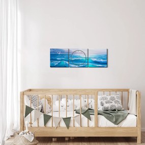 Tablou - Pictură în ulei de mare cu pescăruși (cu ceas) (90x30 cm)