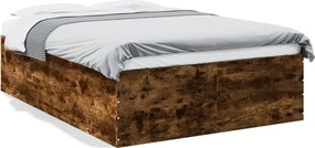 vidaXL Cadru de pat, stejar afumat, 135x190 cm, lemn prelucrat