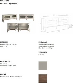 Bufet design modern cu iluminare interioara Gray and Walnut