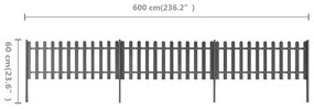 Gard din sipci cu stalpi, 3 buc., 600x60 cm, WPC 3, Gri, 600 x 60 cm