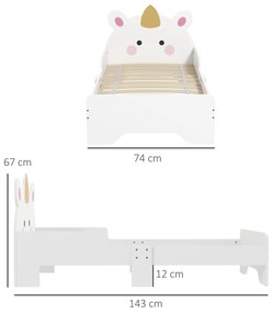 ZONEKIZ Pat pentru copii pat de copii design unicorn 3-6 ani somier cu șipci inclus capacitate de încărcare 80 kg 143 x 74 x 67 cm roz | Aosom Romania