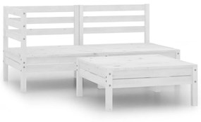 Set mobilier de gradina, 3 piese, alb, lemn masiv de pin Alb, colt + mijloc + masa, 1