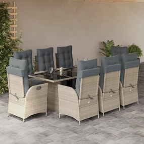 vidaXL Set mobilier grădină cu perne, 9 piese, gri deschis, poliratan