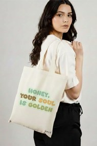 Sacosa de Panza pentru Cumparaturi, Geanta Tote, model Golden Soul, 38x34.5 cm, Alba, BEKZ®