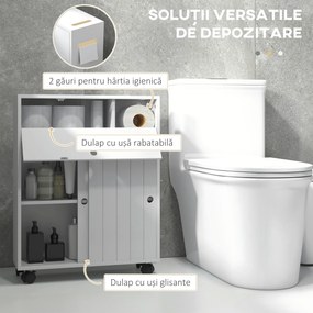 kleankin Corp de depozitare toaletă/baie cu locaș pentru hârtie igienică pe roți - 52 x 17 x 67 cm alb | Aosom Romania