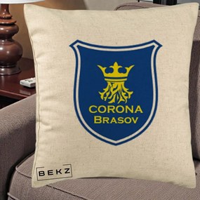 Perna Personalizata Corona Brasov Fotbal, 40x40 cm, Bej, Husa Detasabila, Perna Inclusa, BEKZ®