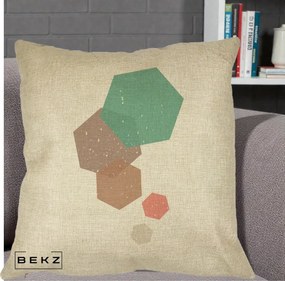 Perna Decorativa Geometric Hexagoane Pastel, 40x40 cm, Crem, Husa Detasabila, Perna Inclusa, BEKZ®