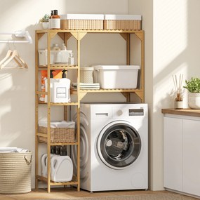HOMCOM Mobilier deasupra mașinii de spălat din bambus cu 7 rafturi reversibile, spațiu economisitor, pentru depozitare și organizare, pentru baie și spălătorie, 100x40x157 cm, culoare lemn | Aosom Romania