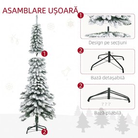 HOMCOM Brad de Crăciun Înzăpezit cu Trei Secțiuni, 490 de Crengi din Metal și Plastic, 54x54x210 cm, Verde | Aosom Romania