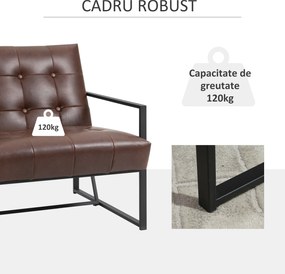 Fotoliu Stil Industrial Matlasat cu Nasturi, Mobilier Modern Fotoliu scaun din metal si PU, 62x74x78cm Maro HOMCOM | Aosom RO