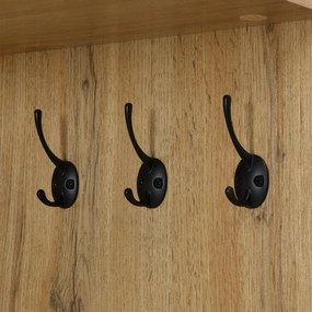 Set pentru garderobă cu 5 cârlige pentru haine, oglindă, dulap pentru pantofi și dulap încorporat, 98,5x38x191 cm, Culoare naturală