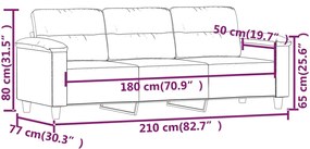 Canapea cu 3 locuri, gri deschis, 180 cm, tesatura microfibra Gri deschis, 210 x 77 x 80 cm