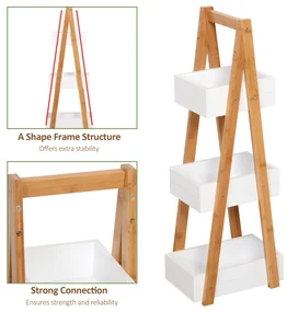 Raft cu 3 etajere Dulapior pentru baie cu economisire spatiu si multifunctional din lemn MDF si bambus 21x30x81cm, Alb HOMCOM | Aosom RO