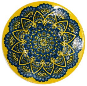 Farfurie adâncă cu model mandala galben-albastru de 20 cm
