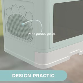 PawHut Litieră de nisip pentru pisici cu Capac, Intrare Dublă, Sertar, Lopățică, Verde | Aosom Romania