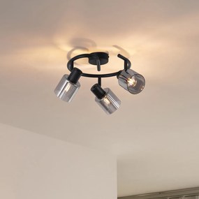 Plafonieră modernă neagră cu sticlă fumurie spirală 3 lumini - Cilin