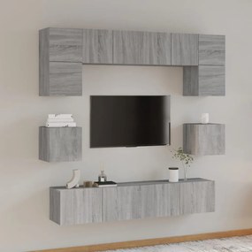 3114412 vidaXL Set dulap TV, 8 piese, gri sonoma, lemn prelucrat