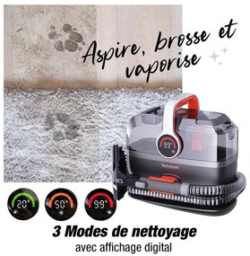 Aparat multifunctional cu aburi si aspirator Techwood TAN-7055V, 600/800W, Rezervor de apa curata si reziduala, 3 moduri, Afisaj digital, Gri/Portocaliu