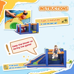 Outsunny 4 in 1 pentru copii Tobogan de apa Bounce House tobogan, trambulina, piscina, pentru copii de 3-8 ani