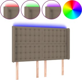 vidaXL Tăblie de pat cu LED, gri taupe, 147x16x118/128 cm, textil