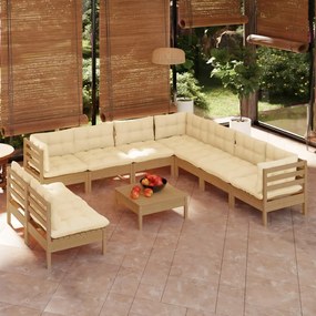 3096836 vidaXL Set mobilier grădină cu perne, 10 piese, maro miere, lemn pin
