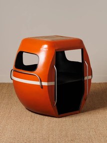 Noptieră metalică în formă de telecabină, portocaliu, cu blat din lemn de mango, cu raft, 60 x 65 x 45 cm, „Cable Car”