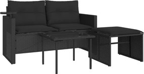 vidaXL Set mobilier de grădină cu perne, 3 piese, negru, poliratan