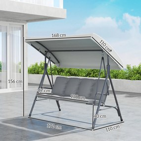 Outsunny Balansoar de Grădină 3 Locuri cu Parasolar Reglabil, Balansoar pentru Exterior cu Perne Căptușite din Poliester și Cadru din Oțel, Capacitate 210 kg, 172x110x156 cm, Gri Deschis | Aosom Romania
